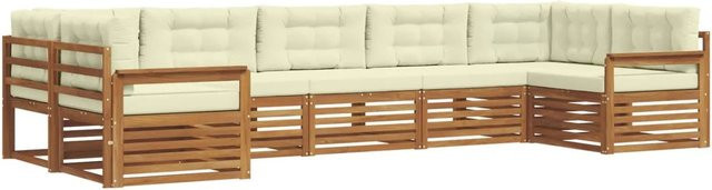 vidaXL Sofagarnitur 7-teilig aus Massivholz Akazie in Natur und Beige mit L-Form und abnehmbaren Kissen - Bild 1