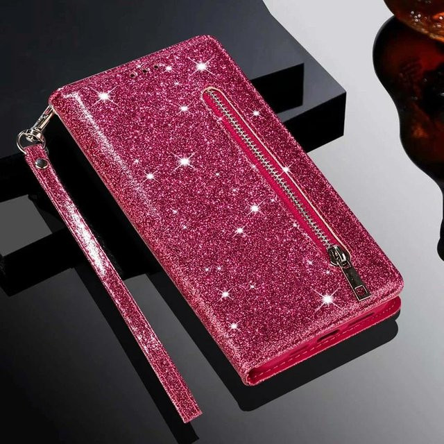 YULIN Lederhülle Portemonnaie mit Reißverschluss für Samsung Galaxy A-Serie in Schwarz, Silber, Gold, Pink oder Lila - Bild 1