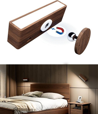 Yilaie LED Wandleuchte in Schwarz und Walnuss, dimmbare wiederaufladbare Leseleuchte mit Touch-Funktion für Wohnzimmer und Schlafzimmer
