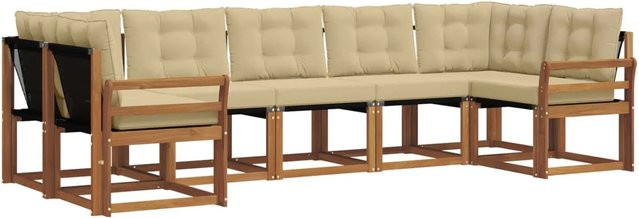 vidaXL Outdoor-Sofagarnitur 7-teilig aus Akazienholz mit Textilene und Kissen in Natur und Beige - Bild 1