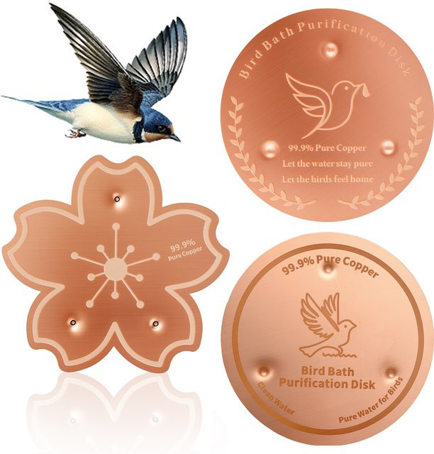 Set aus 2 oder 3 runden Kupfer-Vogelbad-Reinigungsdisks in Gold für Garten und Outdoor - Bild 1