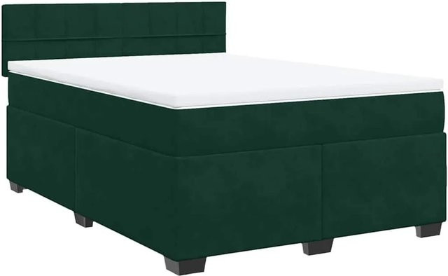 vidaXL Boxspringbett mit Matratze Dunkelgrün aus Samt, Hybridbett mit Taschenfederkern, B/T: 140 x 200 cm - Bild 1