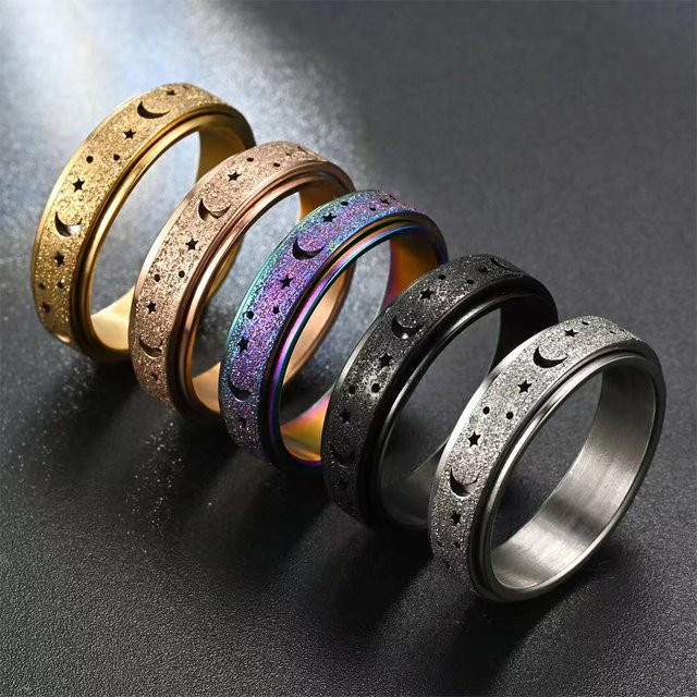 MODA SIMPLE Rotationsringe Edelstahl, Mond- und Stern-Design, Damen und Herren - Bild 1