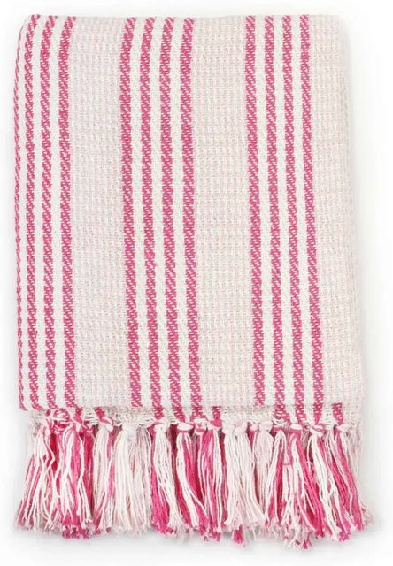 vidaXL Überwurf aus Baumwolle mit Streifen in Rosa und Weiß, B/B: 220 x 250 cm - Bild 1