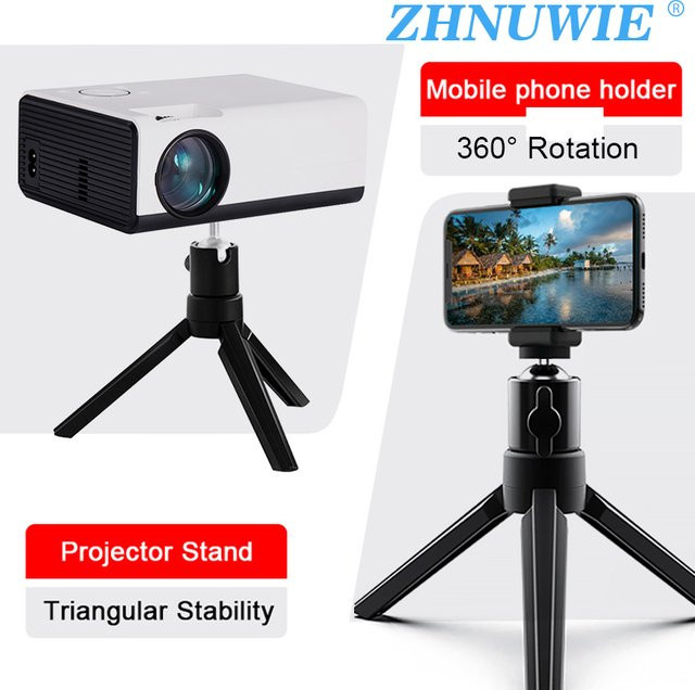 Zhnuwie Desktop Projektor Ständer und mobiles Handyhalterung mit Stativ, faltbarer Beistellständer in Schwarz - Bild 1