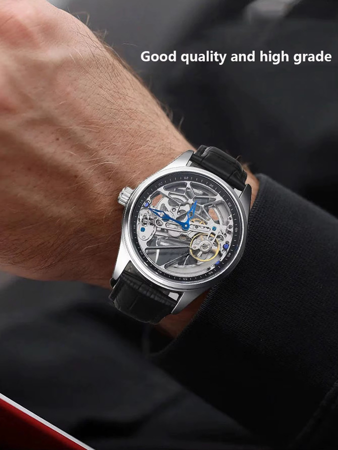 KIMSDUN Armbanduhr Automatik, Lederarmband, Schwarz, Herren - Bild 2