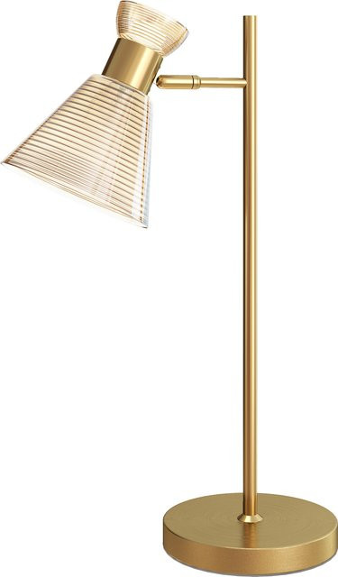 HOMCOM Moderne Tischlampe mit verstellbarem bernsteinfarbenem Glasschirm in Gold/Messing, E27-Fassung - Bild 1