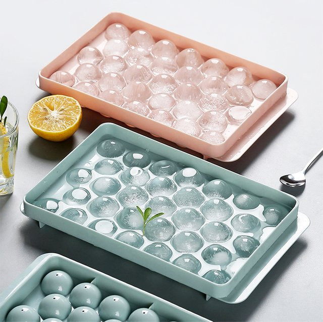 QIEYUE Runde Eiswürfelform mit Deckel und 18/33 Fächern in Pink, BPA-frei, ideal für Whisky und Cocktails - Bild 1