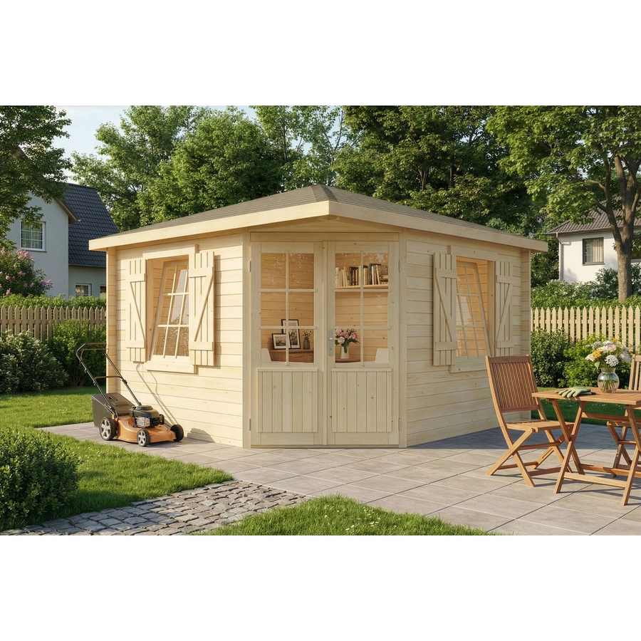 Alpholz Gartenhaus Monica Royal Spitzdach Unbehandelt in Braun B/T: 375 x 375 cm - Bild 2