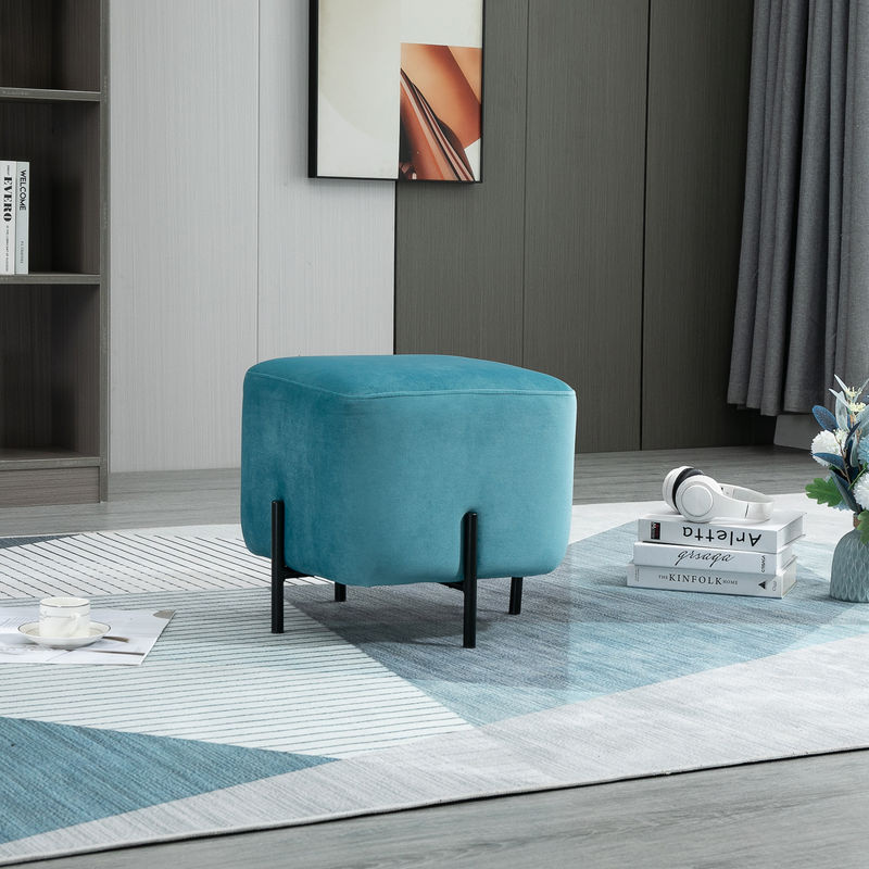 HOMCOM Fußhocker aus Samt und Stahl in Türkis, B/T/H: 44,5 x 44,5 x 41,5 cm - Bild 2