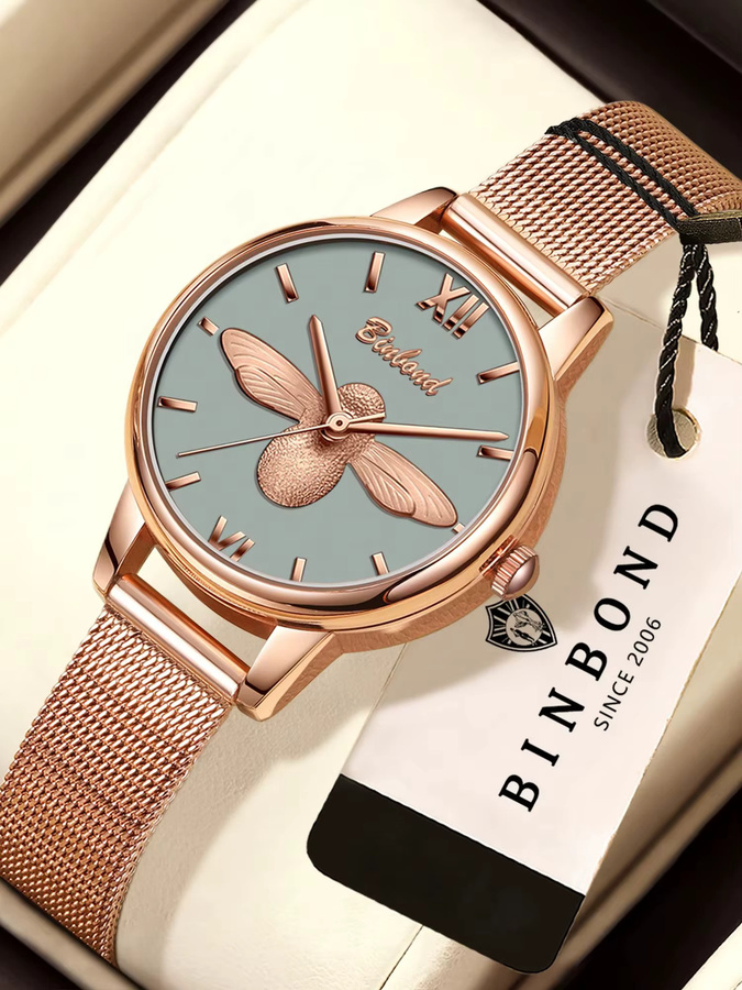 BINBOND Armbanduhr Quarz, Roségold, Milanaise, Grau, Damen - Bild 5
