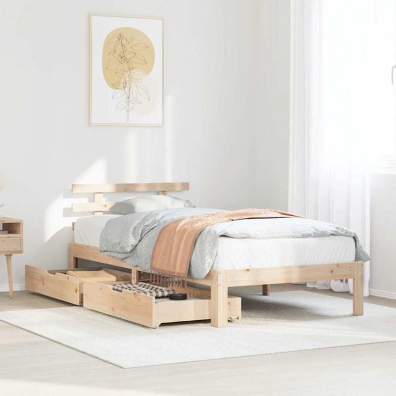 Massivholzbett Vidaxl aus Kiefer mit Schubladen in Braun und Natur, B/T/H: 190 x 75 x 69,5 cm - Bild 1
