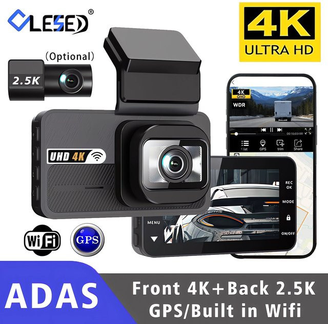 Dual Dash Cam mit 4K UHD und 2,5K Auflösung, WIFI, ADAS, GPS und AI Fahrerunterstützung, Black Box Video Recorder in Schwarz - Bild 1