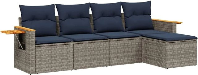vidaXL 5-tlg Garten-Sofagarnitur aus grauem PE-Rattan mit Kissen und pulverbeschichtetem Stahlrahmen - Bild 1