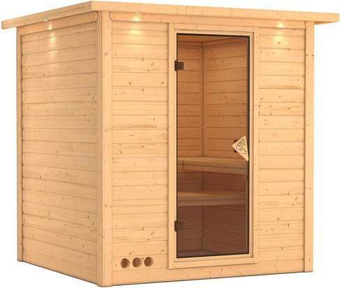 Karibu Sauna Sindi für 4 Personen aus Fichte in Beige, B/T/H: 221 x 198 x 212 cm - Bild 1