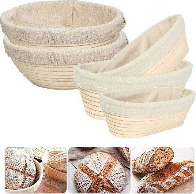 LMETJMA Banneton Brotkorb aus Rattan mit Leinenfuttertuch, beige - Bild 1