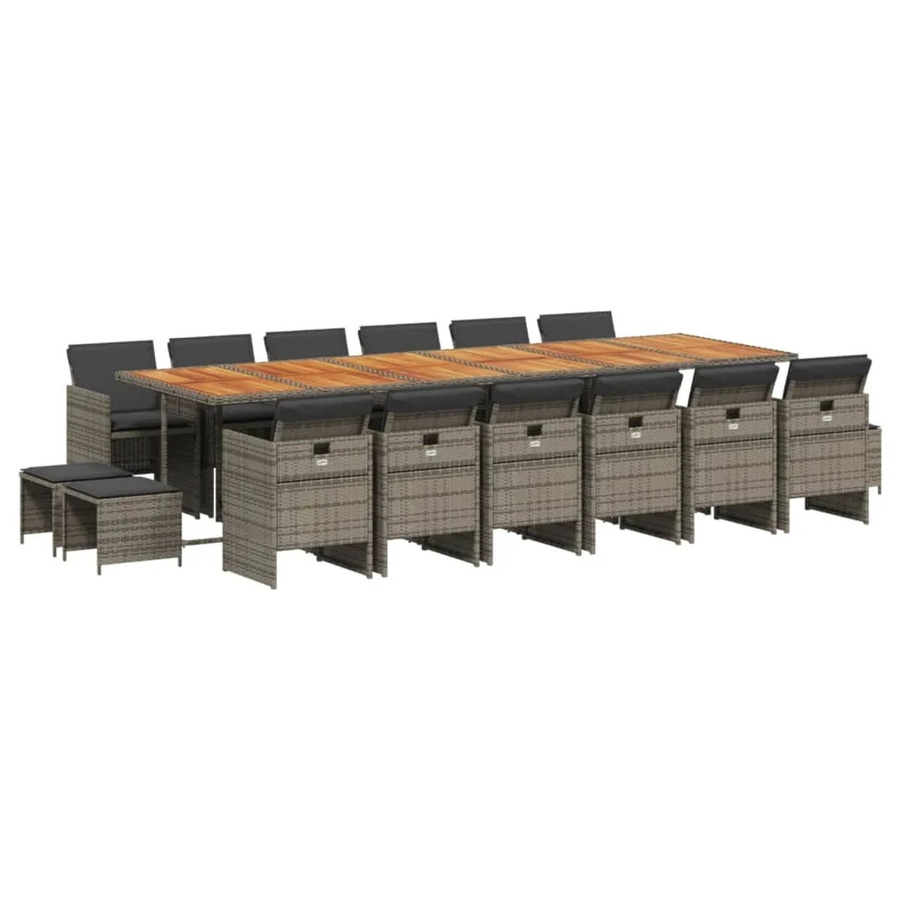vidaXL 17-teilige Garten-Essgruppe aus Poly-Rattan mit Kissen in Grau und Braun - Bild 2