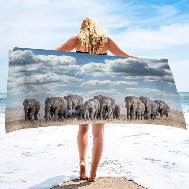 Elefant Strandtuch aus Microfaser, sandfreies und schnelltrocknendes Reisehandtuch in Multicolour, B/H: 100 x 50 cm - Bild 1