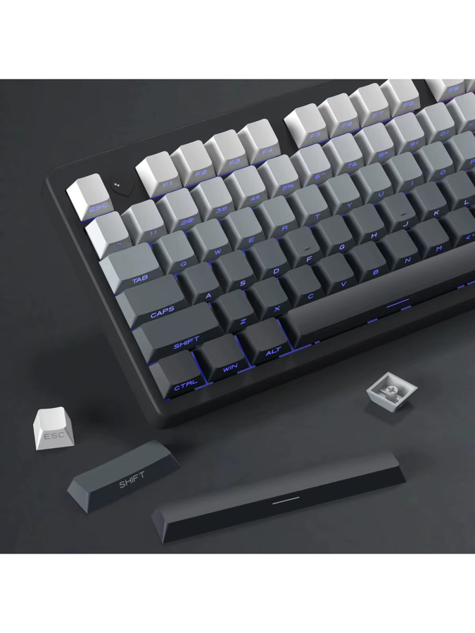 Cherry PBT Double Shot Keycaps mit Farbverlauf Grau und seitlichem Aufdruck für mechanische Tastaturen, 133+ Tasten, durchscheinend und hintergrundbeleuchtet - Bild 2