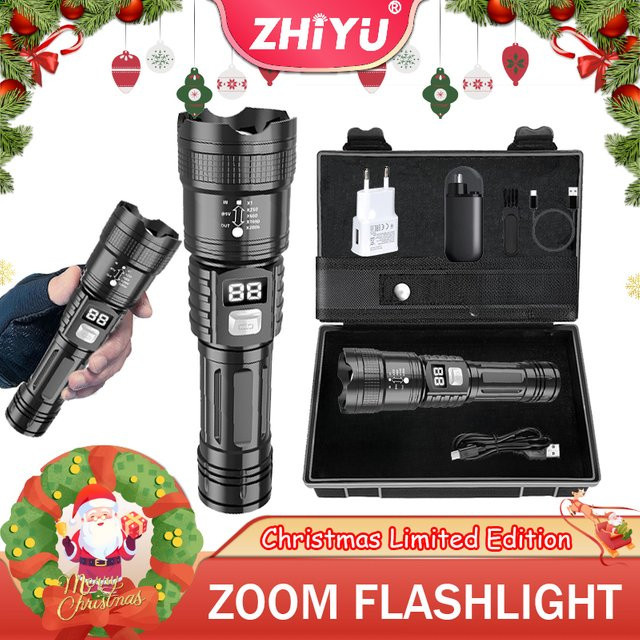 ZHIYU Hochleistungs-LED-Taschenlampe in Schwarz, USB wiederaufladbar mit Zoomfunktion für Outdoor, Camping und Angeln - Bild 1