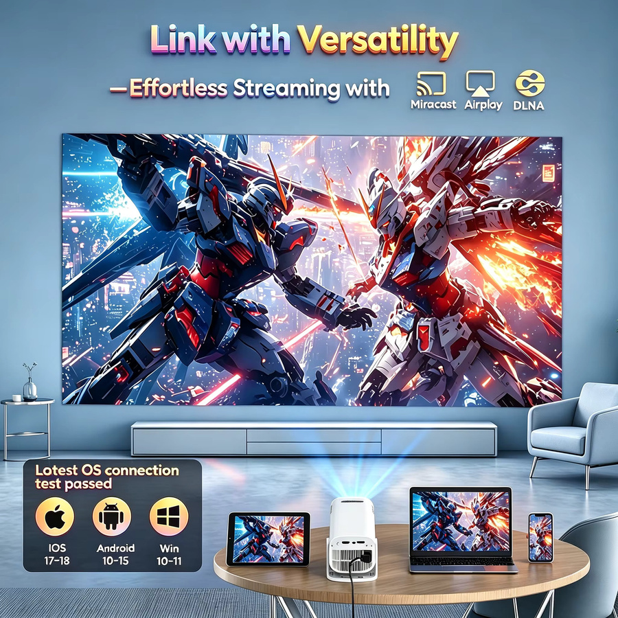 XGODY Mini 4K Smart Projektor mit Android 11, 720P Native Auflösung, 300 ANSI Lumen, WiFi 6 und Bluetooth 5.4, Weiß - Bild 6
