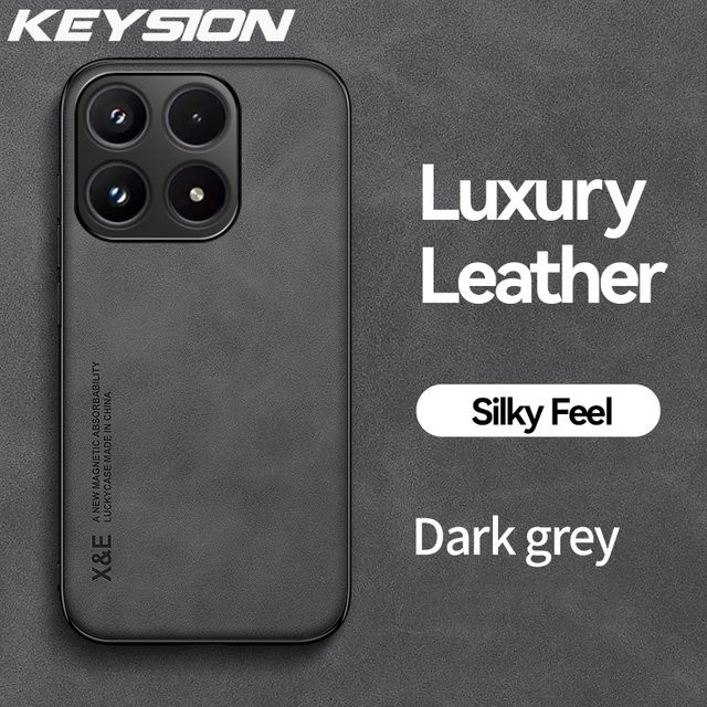 KEYSION Luxuriöse Retro-Handyhülle für Xiaomi 17 aus PU-Leder und Silikon in Grau - Bild 1