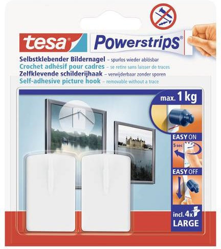 tesa Powerstrips Large Bilder-Nagel Weiß, 2 Stück mit 4 Powerstrips Large - Bild 1