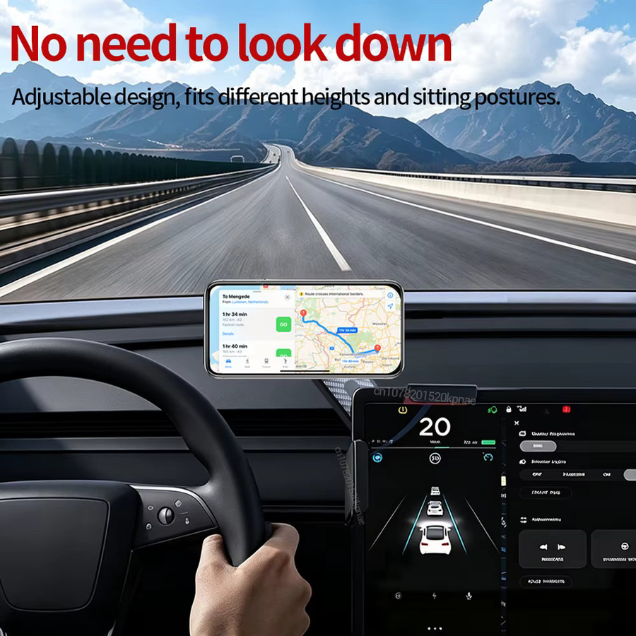 Magnetische Handyhalterung für Tesla Model 3, Model Y, Highland und Juniper in Schwarz mit 360 Grad Drehung und Stützfuß - Bild 2