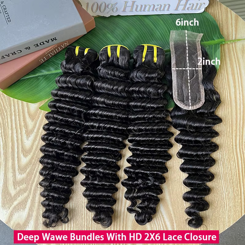 GDYLuxury Deep Wave Echthaar-Bundles mit 2x6 HD Lace Closure, Unisex - Bild 2