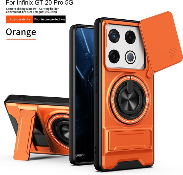 Infinix GT 20 Pro Handyhülle mit MagSafe Magnetischem Klapphalter und Kameraschutz in Silber oder Orange - Bild 1