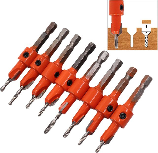 DAZZLEEX Holzbearbeitung Bohrer Set mit Sechskantschaft, Senker und Router Bit für Pilotlöcher in Orange - Bild 1
