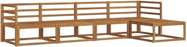 vidaXL Outdoor-Sofagarnitur aus Massivholz Akazie in Braun, 5-teiliges L-Shape Set mit Hocker und Armlehnen - Bild 1
