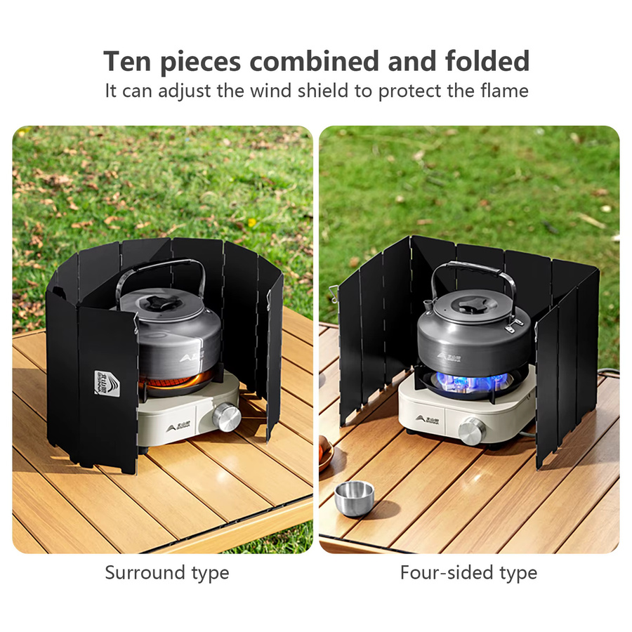 BISINNA Faltbare Gasherd-Windschutzscheibe für 10 Platten, ultraleichter winddichter Windschutz in Schwarz für Outdoor-Camping, Picknick und Wandern - Bild 3