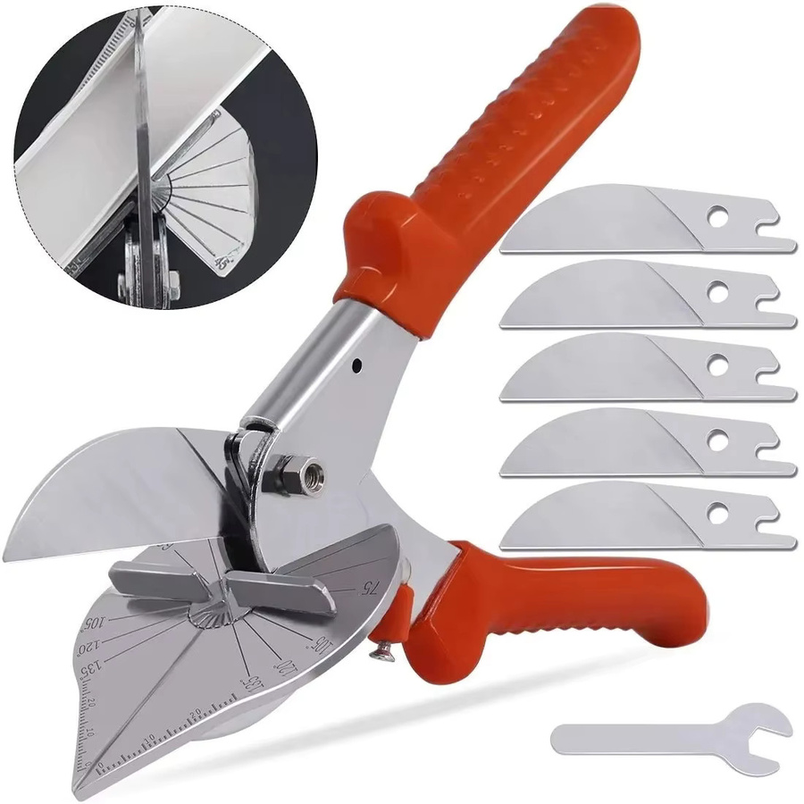 Onnfang Multifunktions-Winkelschere mit 5 Ersatzklingen und Spanner für 45 und 135 Grad Rand, Orange - Bild 1