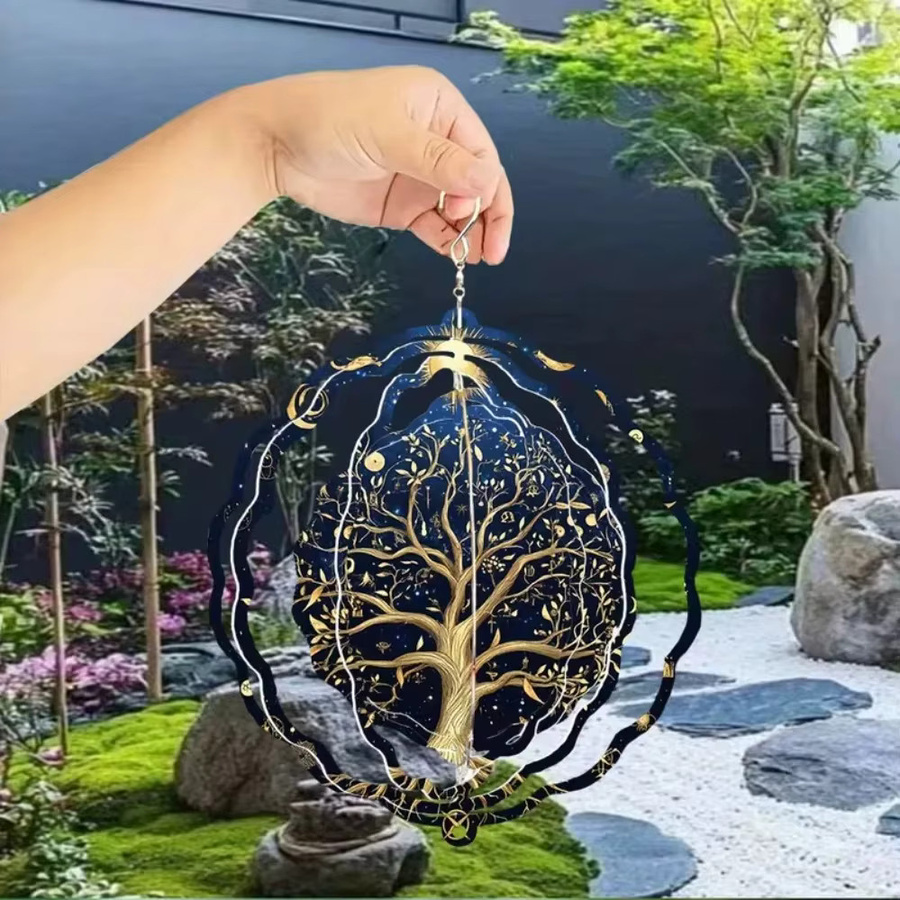 CIFBUY 3D Baum des Lebens Metall-Windspiel in Gold mit 360 Grad Drehung als kinetische Kunstdekoration für Garten und Terrasse - Bild 2