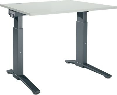 Schäfer Shop Genius Schreibtisch ERGOSTYLE S, manuell höhenverstellbar, Rechteck, C-Fuß, B/T/H: 120 x 80 x 67,5-89,5 cm, lichtgrau/anthrazit - Bild 1