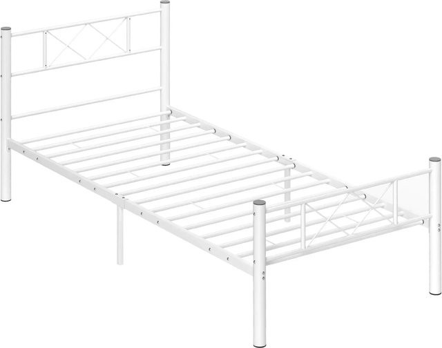 HOMCOM Einzelbettgestell aus Stahl in Weiß, minimalistisches Bettrahmen-Design, B/T/H: 96 x 208 x 88 cm - Bild 1