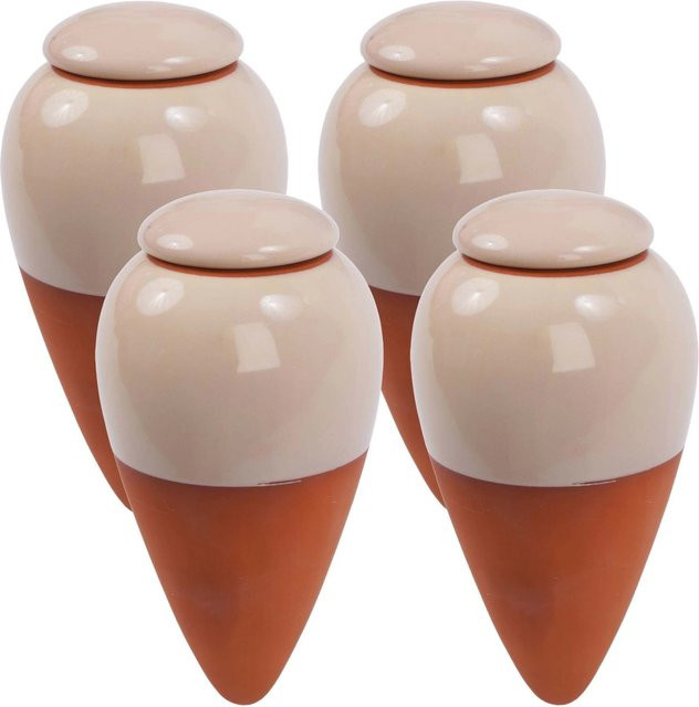 Relaxdays Bewässerungskegel aus Keramik in Beige mit Deckel, 4er-Pack, Volumen: 350 ml, Höhe: 16 cm, Durchmesser: 8 cm - Bild 1
