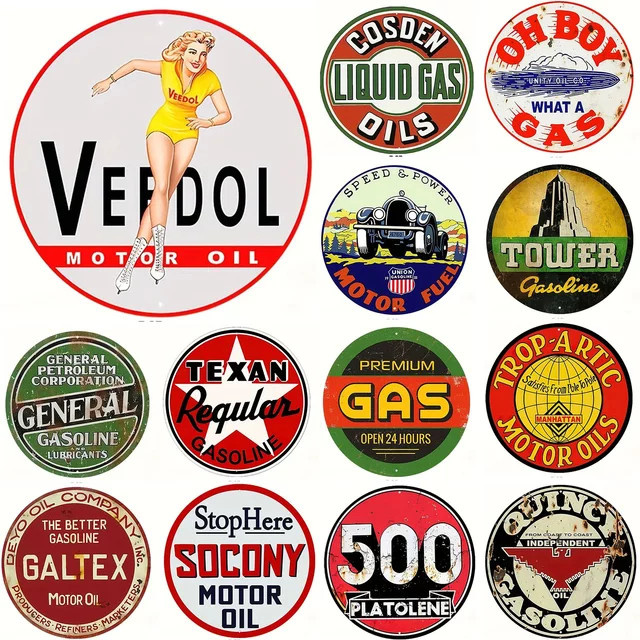 Potdemiel Vintage Retro Gas Motor Öl Rundes Metall-Zinnschild Wandkunst Durchmesser: 20 cm - Bild 1