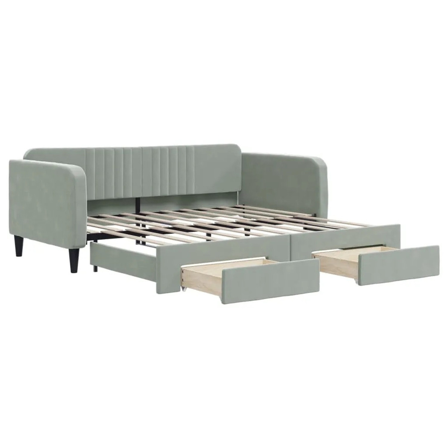 vidaXL Tagesbett ausziehbar mit Schubladen in Hellgrau aus Samt, B/T: 90 x 190 cm - Bild 2