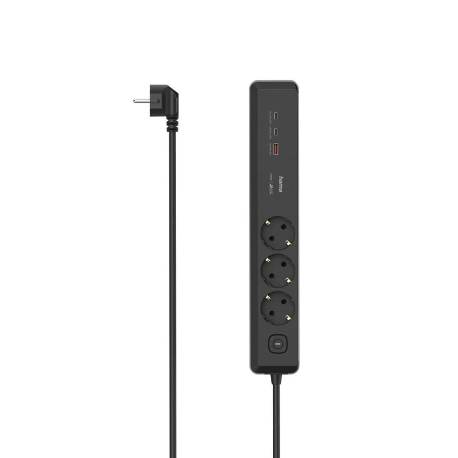 Hama 3-fach Steckdosenleiste mit USB-C/A 100W PD und Schalter, Schwarz/Grau - Bild 2