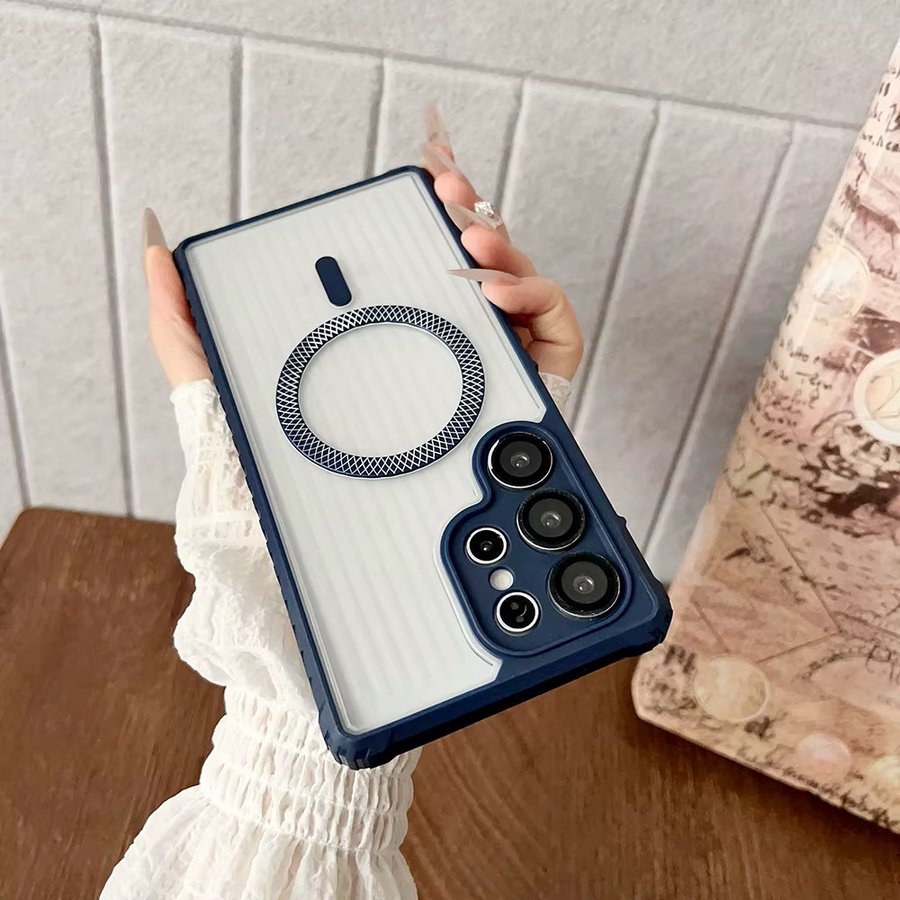 Stoßfeste Magnet-Schutzhülle für Samsung Galaxy S25 Ultra S24 Plus S23FE S22 S21 S20 mit MagSafe-Kompatibilität, transparent/blau - Bild 2