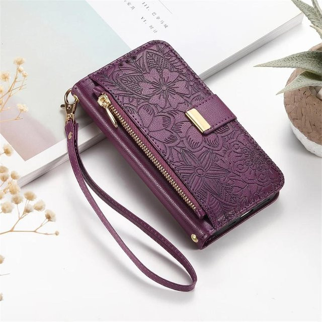 Handgelenk-Brieftasche mit Kartenfach als Handyhülle für Samsung Galaxy S25 S26 Ultra S24 FE A57 A37 A06 A16 A26 A56 A36 A55 A35 A25 A15 in Violett - Bild 1
