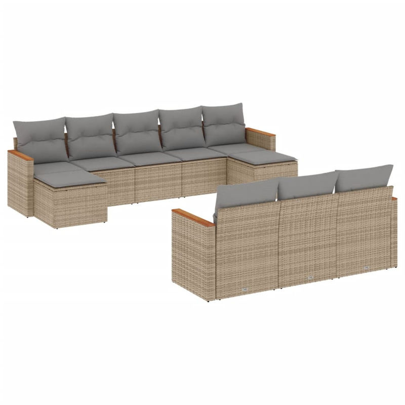 Vidaxl Gartenmöbel-Set aus Polyrattan mit 10 Teilen in Beige inklusive Kissen - Bild 2