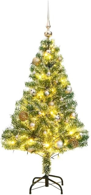 vidaXL Künstlicher Weihnachtsbaum mit Schnee und Kugeln in Grün und Weiß, 150 cm Höhe, mit 150 LEDs und USB-Anschluss - Bild 1