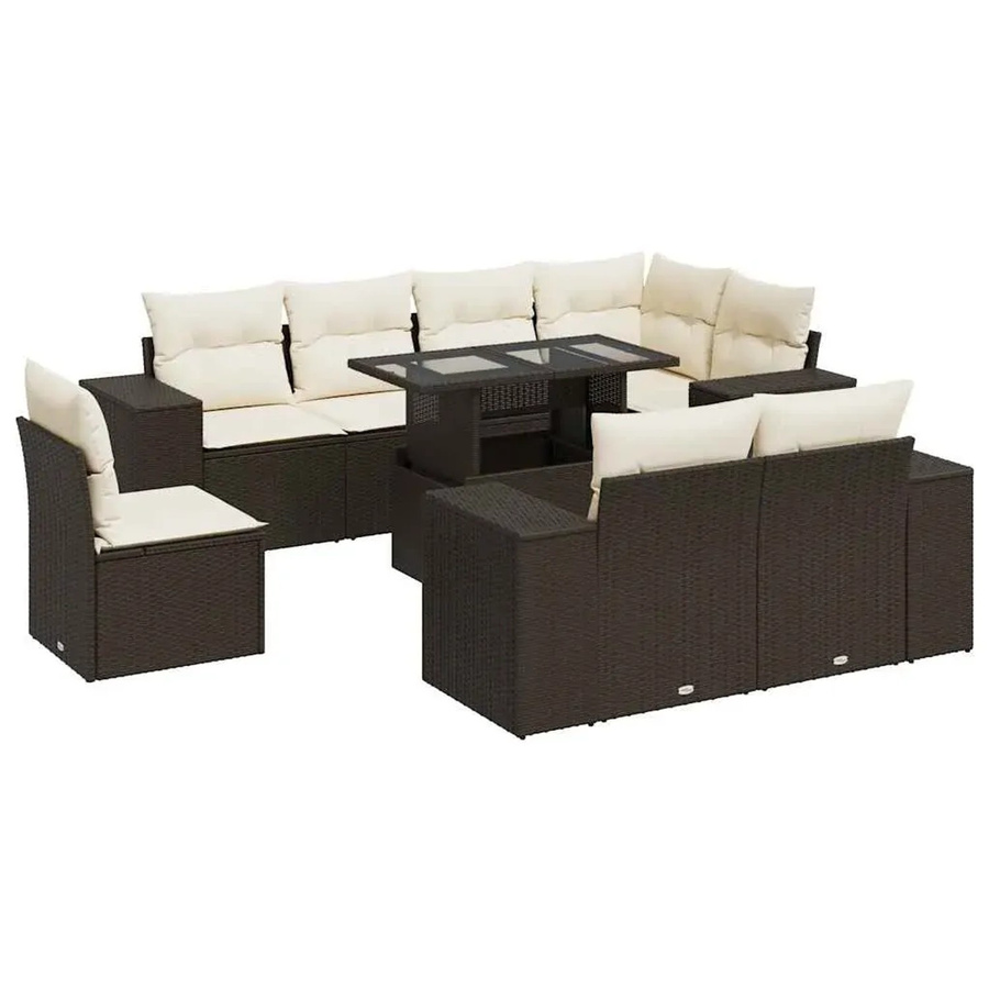 vidaXL 9-tlg Garten-Sofagarnitur aus Poly Rattan mit Kissen in Braun und Cremeweiß - Bild 2