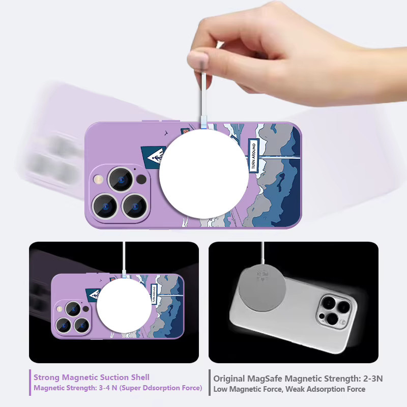YISHANGOU Straßenschild Handyhülle mit Magnet und Lanyard aus weichem TPU für iPhone 16 15 14 13 12 Pro Max 11, stoßfest, Farben: Beige, Weiß, Lila - Bild 3