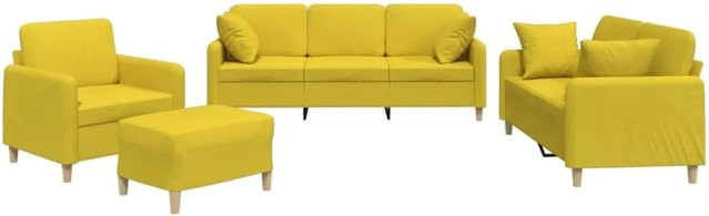 vidaXL 4-teilige Sofagarnitur aus Stoff in Hellgelb mit 3-Sitzer-Sofa, 2-Sitzer-Sofa, Sessel, Fußhocker und Kissen - Bild 1