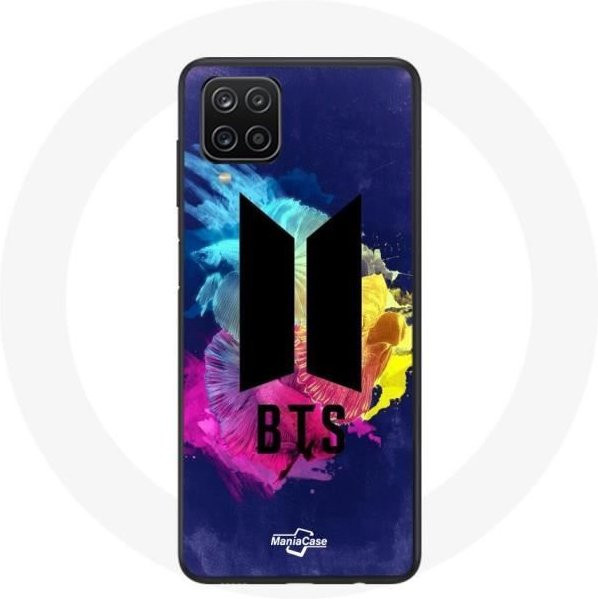 MANIACASE Handyhülle für Samsung Galaxy A12 mit BTS Logo Design in Schwarz, Blau, Gelb und Rosa - Bild 1