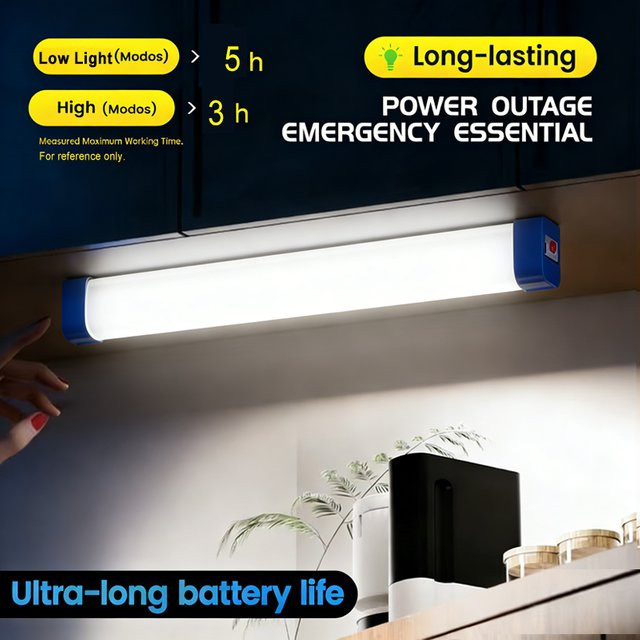 XIWANGFIRE LED-Lichtleiste als wiederaufladbare Röhren-Campinglampe mit magnetischer Aufhängung, weißes Licht, kühlweiß, tragbare COB-Leuchte für Notfälle und Außenbeleuchtung - Bild 1
